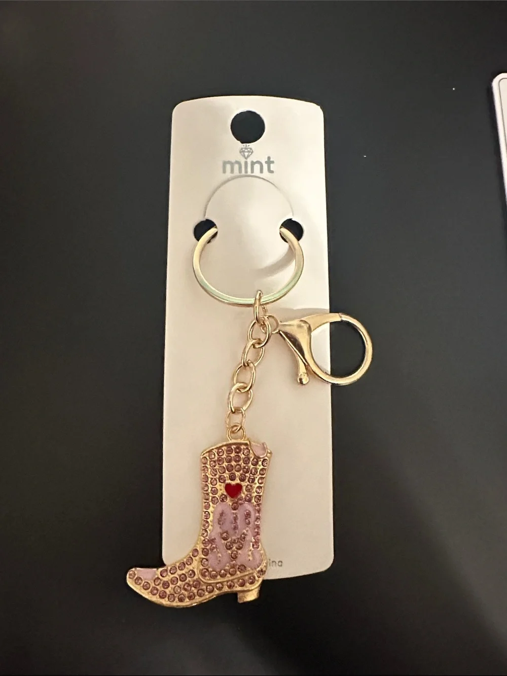 Mint Gold-Tone Pink Jeweled Cowboy Boot Keyring